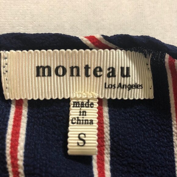 𝅺MONTEAU Striped Blue, Red & White Top with Flutter Sleeves size Small - Picture 7 of 12